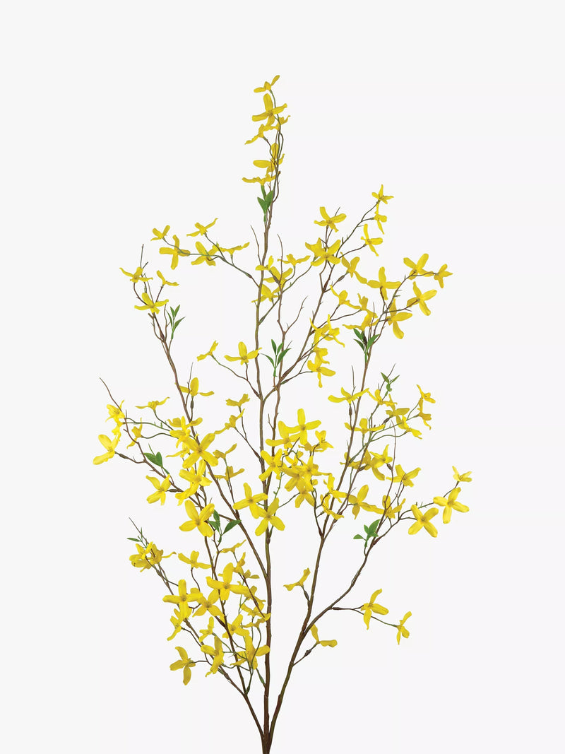 Floralsilk artificial forsythia flower stem in yellow, large size - British product
