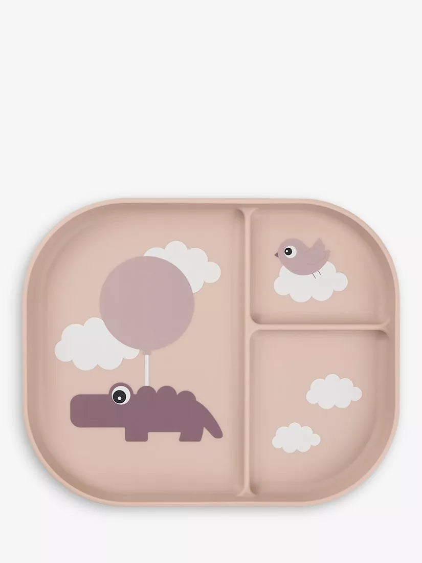 Done by Deer kids compartment plate with happy clouds design, Powder - British product