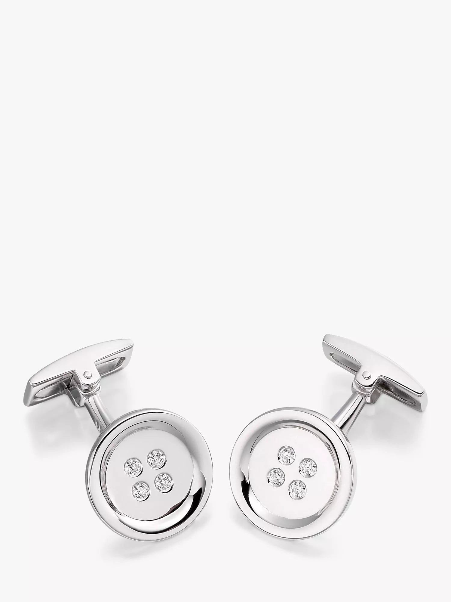 Hoxton London cubic zirconia round button cufflinks in silver, UK version