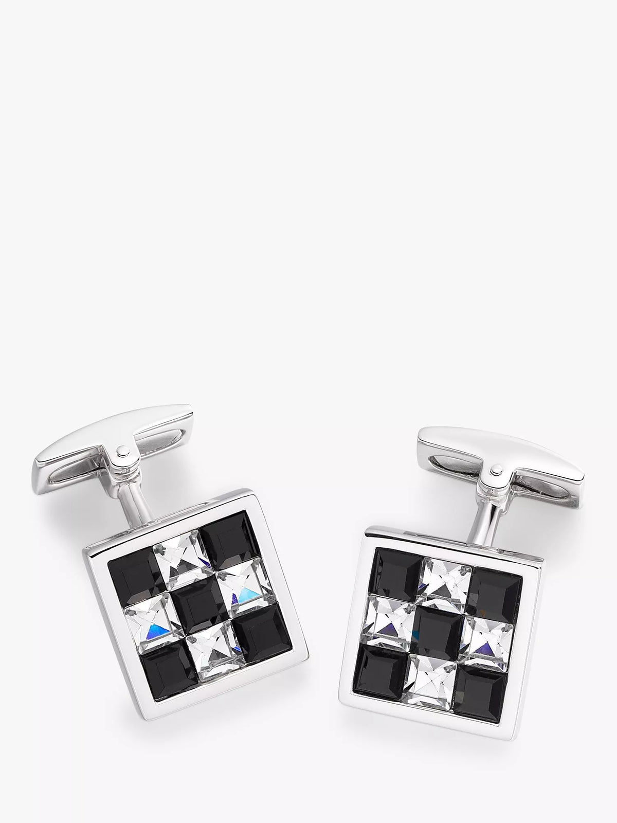 Hoxton London crystal checkerboard square cufflinks in silver and multi-colour, UK version