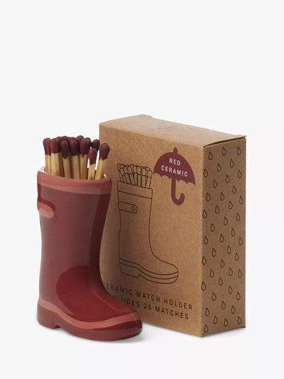 Wellington Boot Ceramic Match Holder with 25 Safety Matches, Red