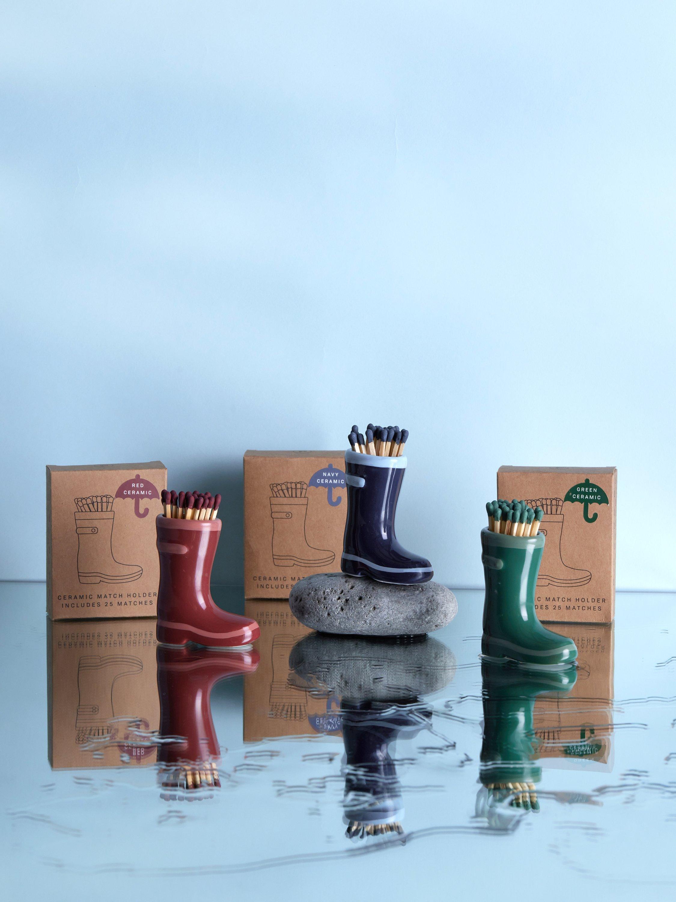 Paddywax green welly boot ceramic match holder, imported from the UK