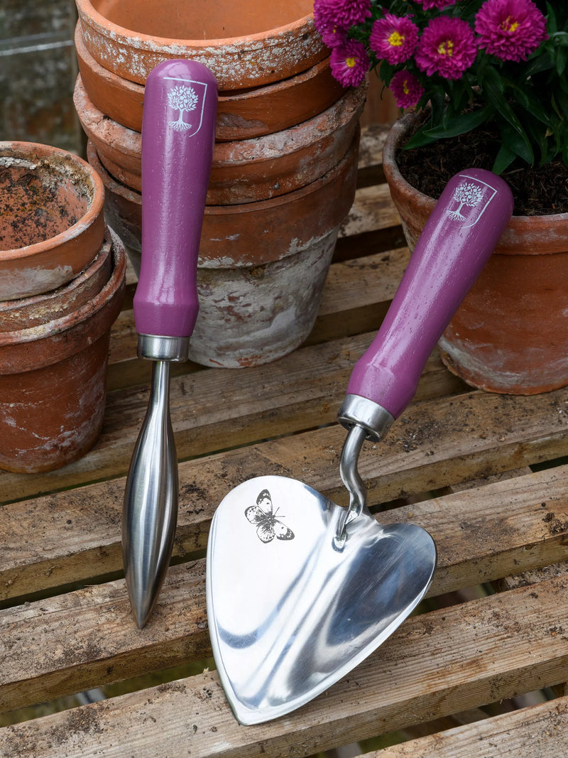 Burgon & Ball pink stainless steel trowel and dibber set - British product