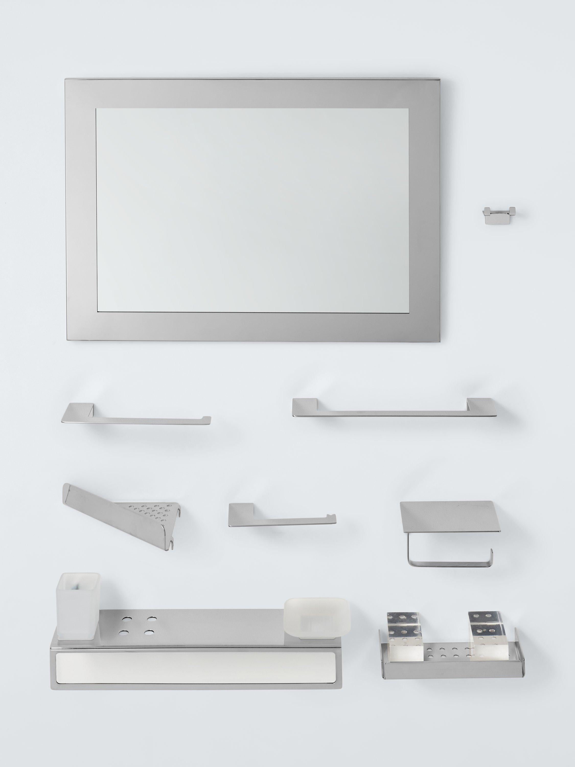 John Lewis Modernist toilet roll holder with shelf in silver, UK version