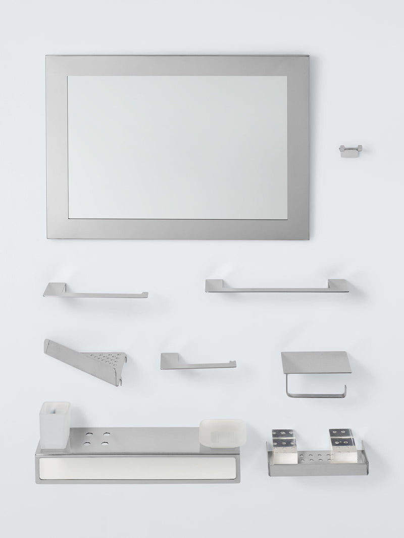 John Lewis Modernist toilet roll holder with shelf in silver, UK version