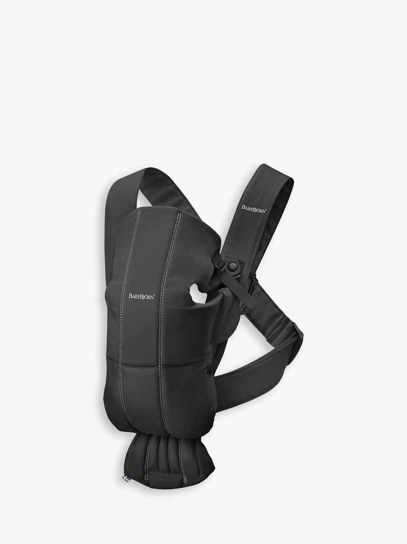 BabyBjörn woven mini baby carrier in black for newborns - British product