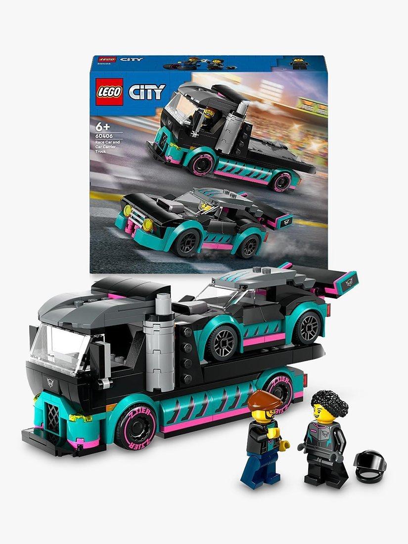Race Car and Car Carrier Truck Building Set with 2 Minifigures 328 Pieces
