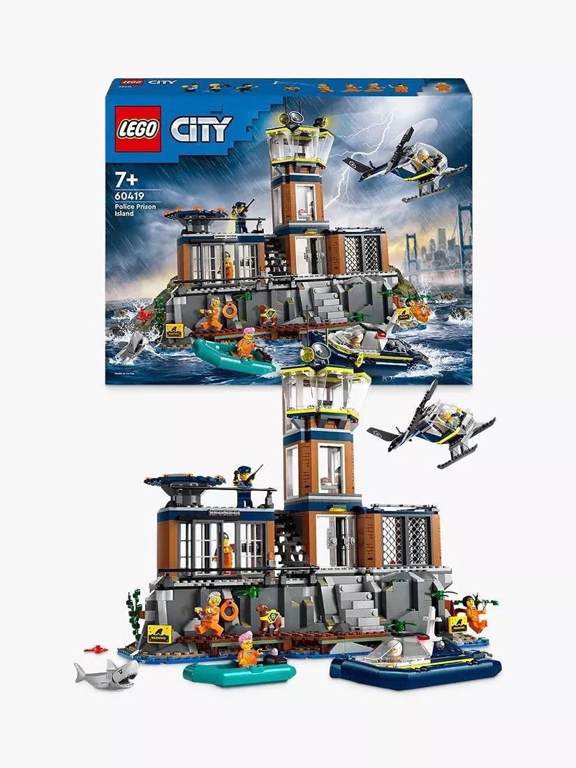 LEGO police prison island building set with helicopter and minifigures 980 pieces, UK version