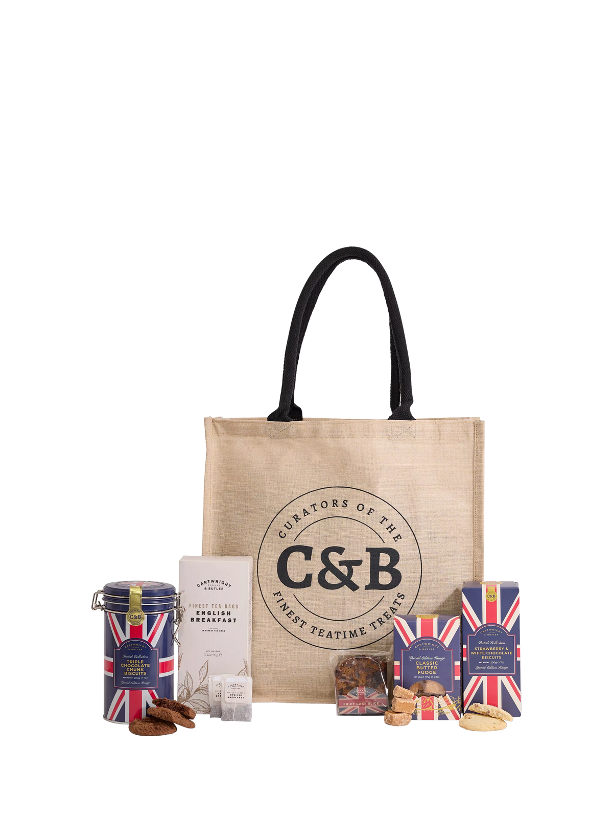 Cartwright & Butler Great British Collection Bag with tea, biscuits, and fruit cake - British product