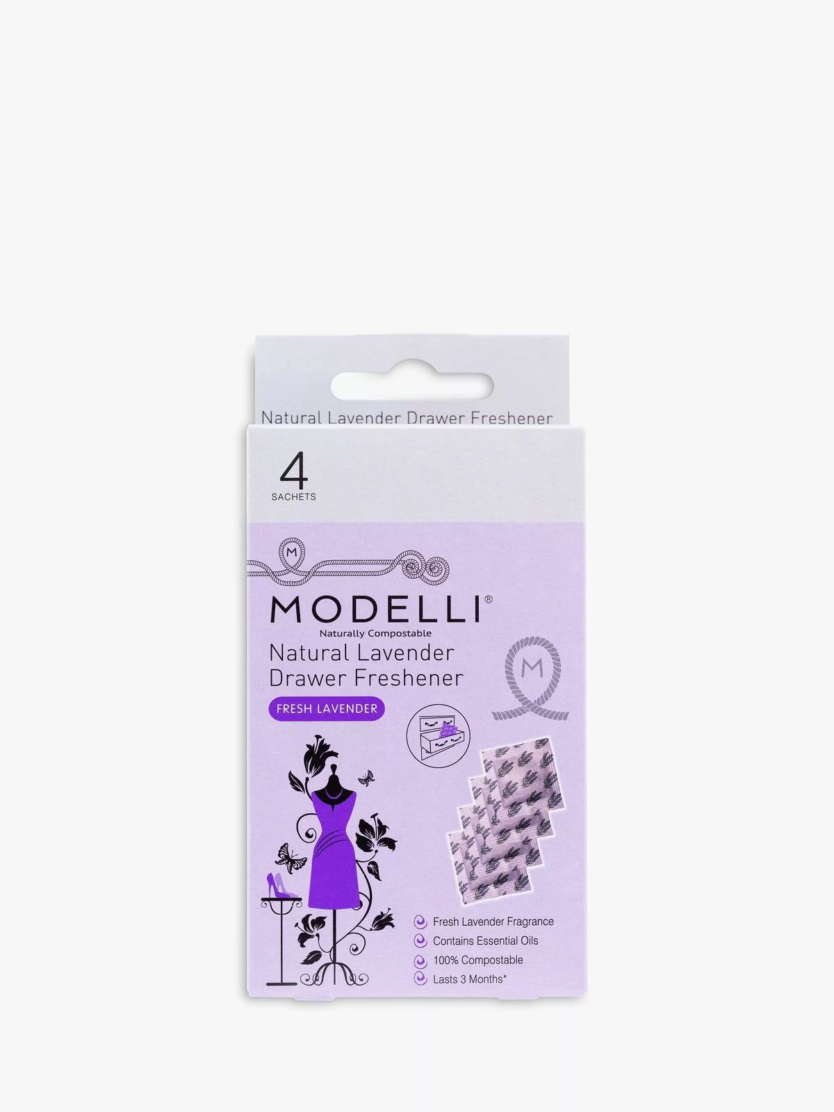 Natural Lavender Drawer Freshener Sachets, Pack of 4