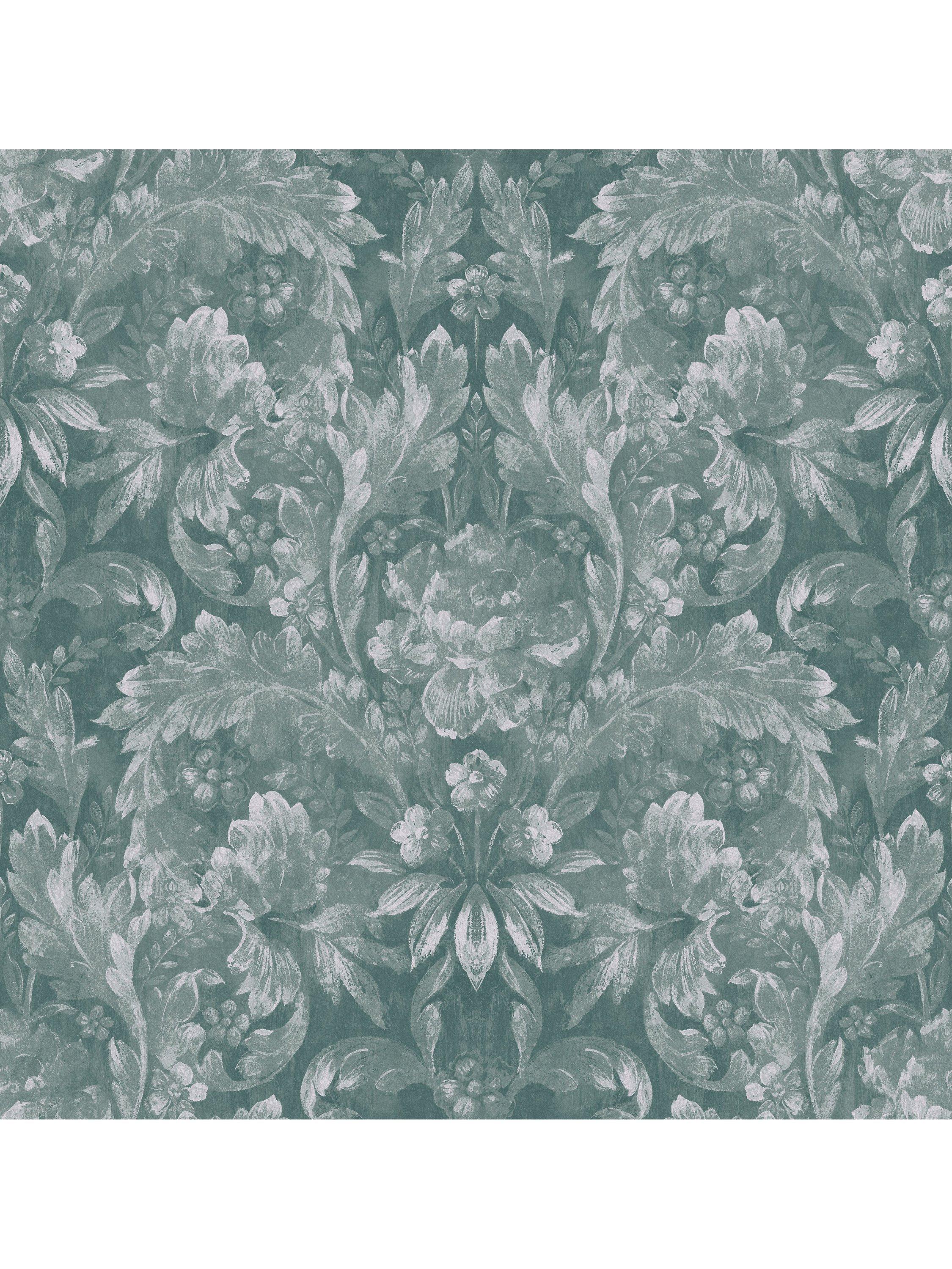Ornate Damask Print Wallpaper with Acanthus and Floral Motifs
