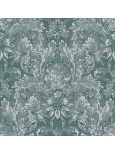 Papier peint orné de damas avec motifs d'acanthe et floraux