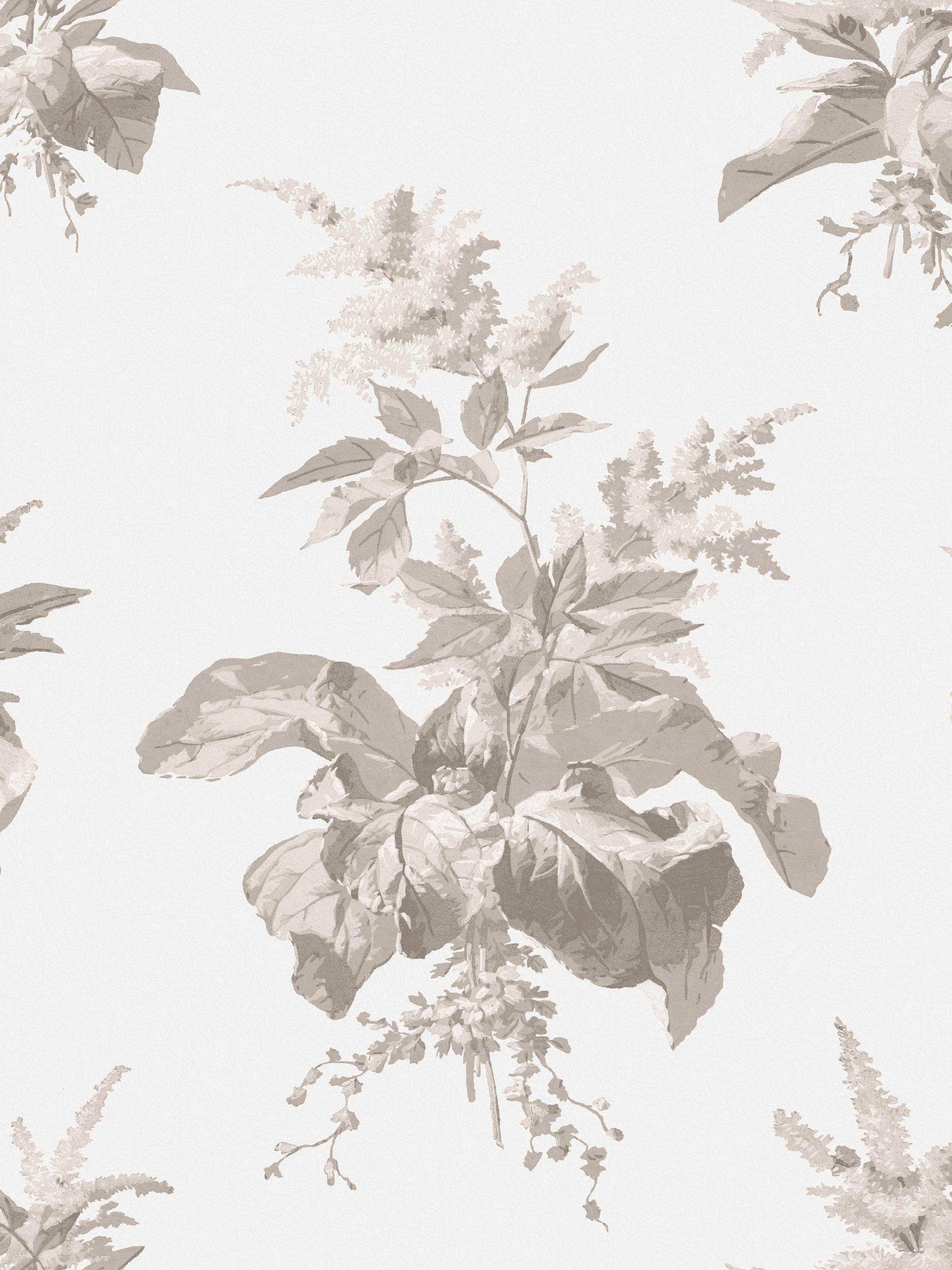 Large-Scale Naturalistic Wallpaper with Leaf and Flower Design