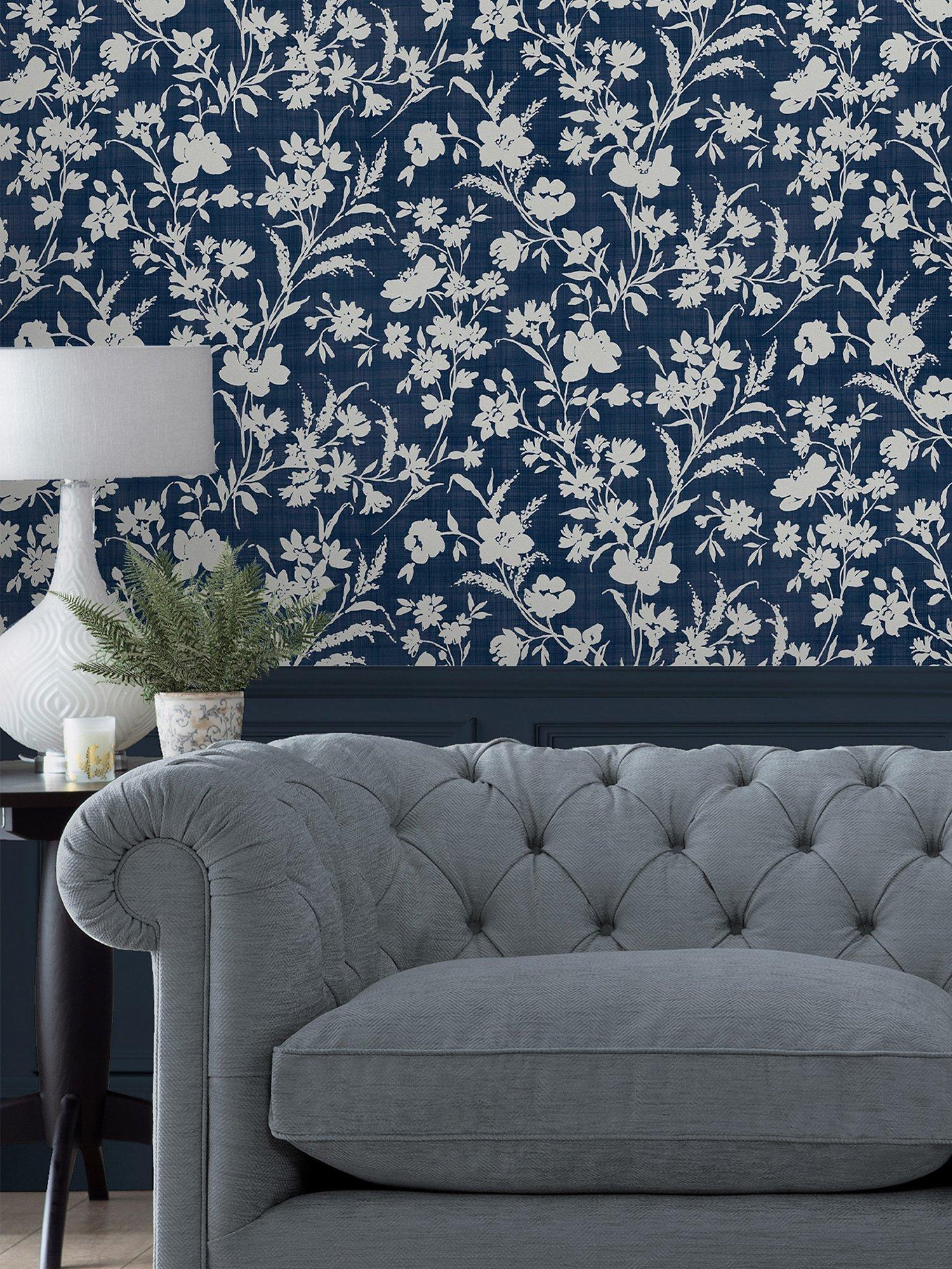 Laura Ashley Rye Wallpaper Midnight Sea, UK version