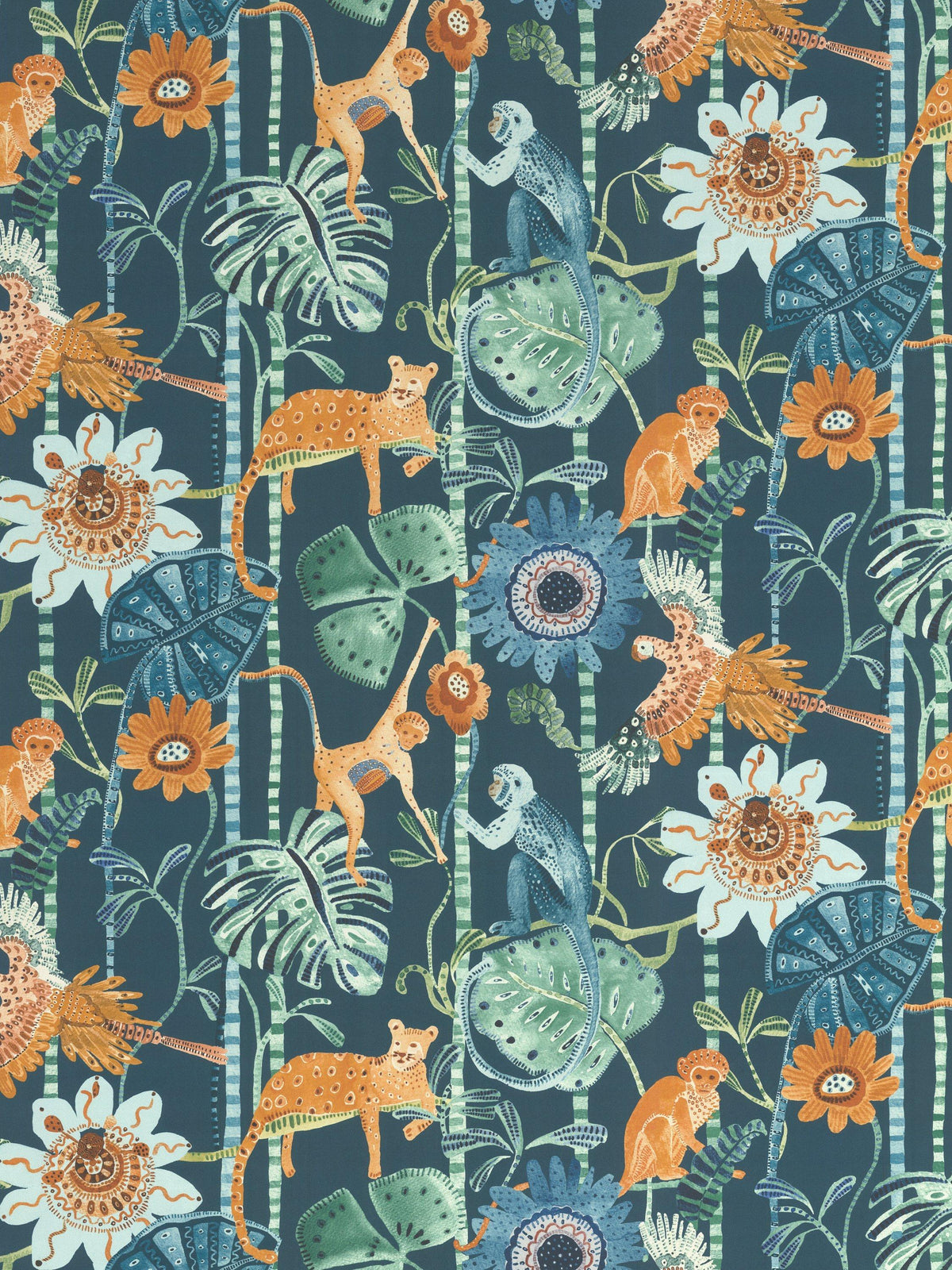 Amazonia Multi-Coloured Exotic Floral and Animal Wallpaper