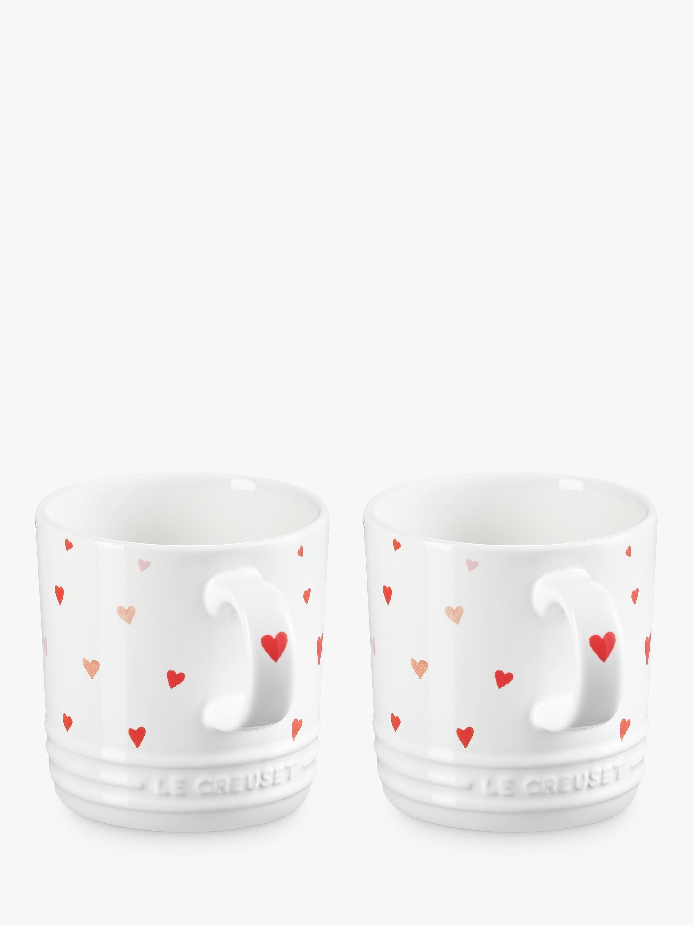 Le Creuset hearts stoneware mug set, 350ml, white and pink, UK version