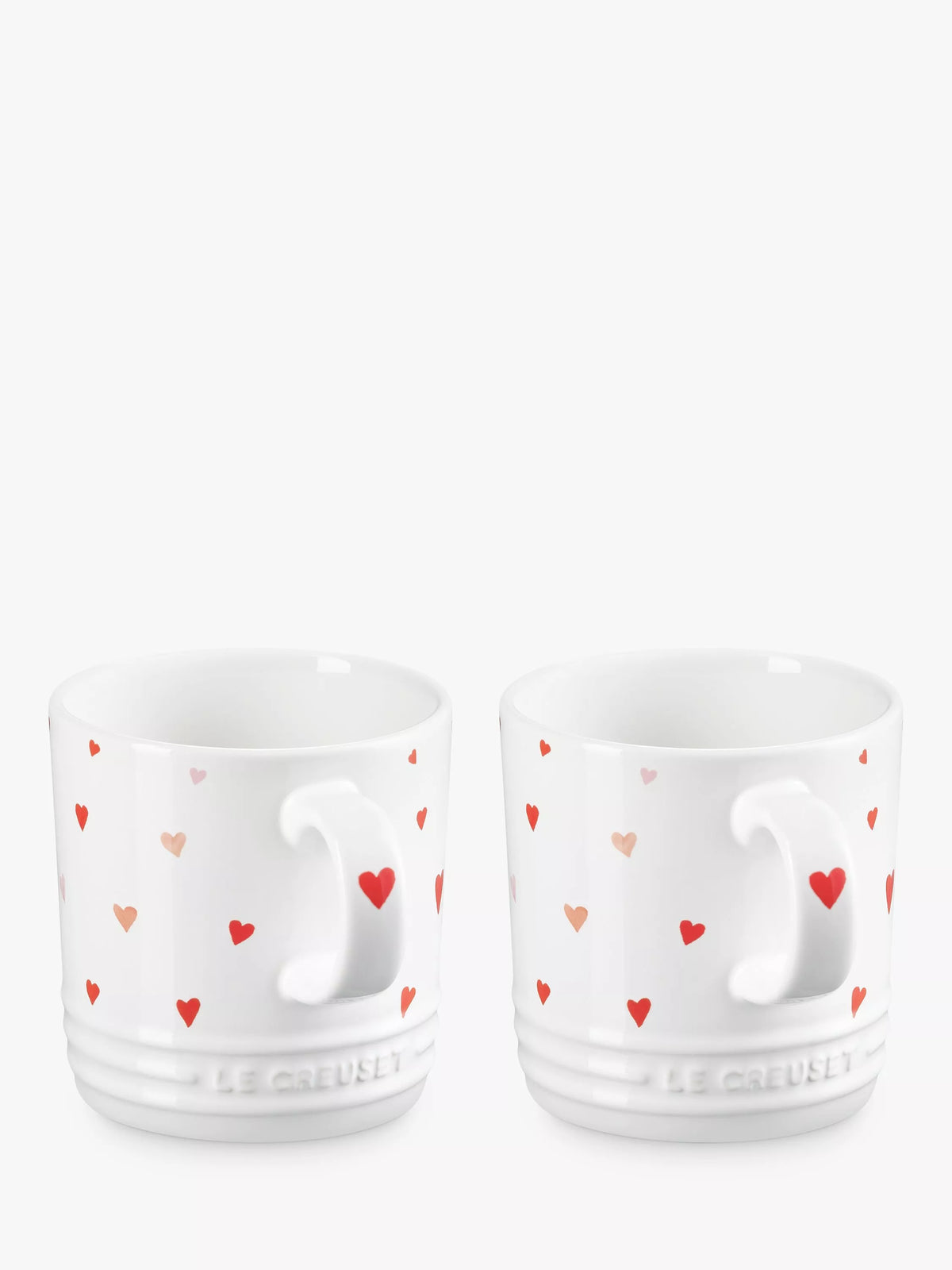 Le Creuset hearts stoneware mug set, 350ml, white and pink, UK version