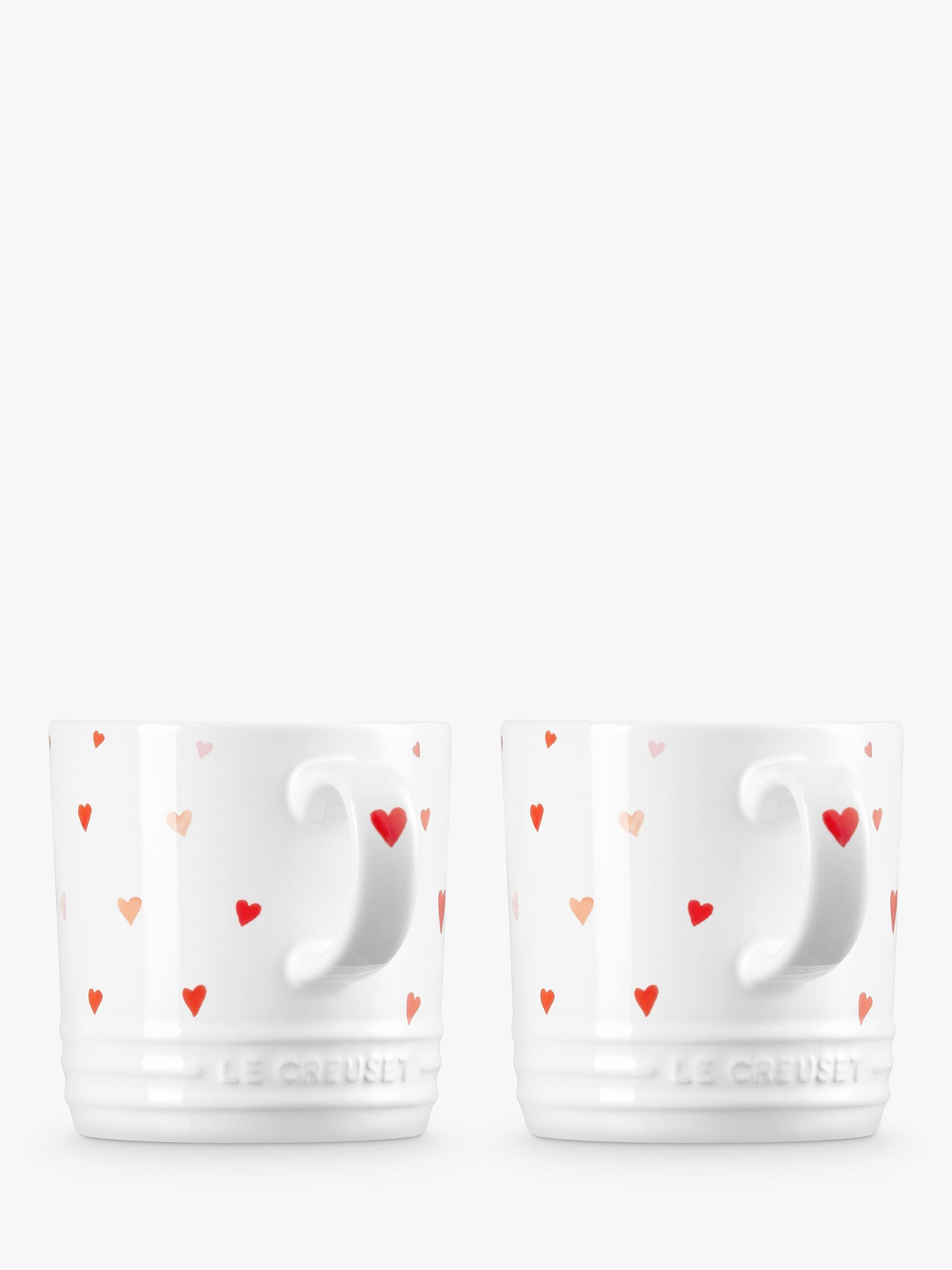 Le Creuset hearts stoneware mug set, 350ml, white and pink, UK version