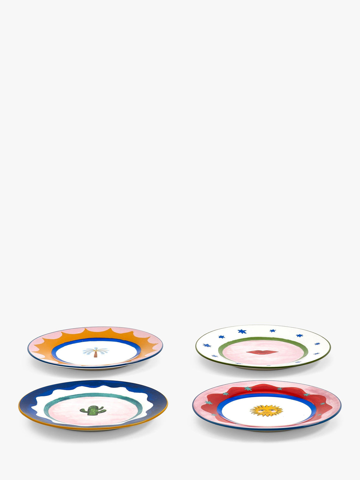Stoneware Cake Plate Set of 4 19cm with Assorted Coastal Icons