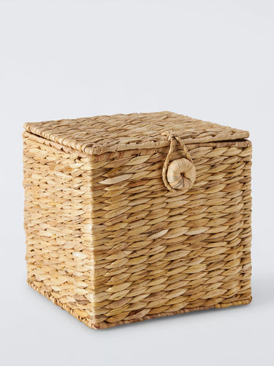 Lidded Storage Basket Handwoven from Natural Bulrush, Small
