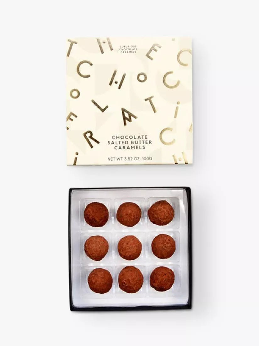 The Chocolatier salted butter caramels in dark chocolate with cocoa dusting 100g (British brand)