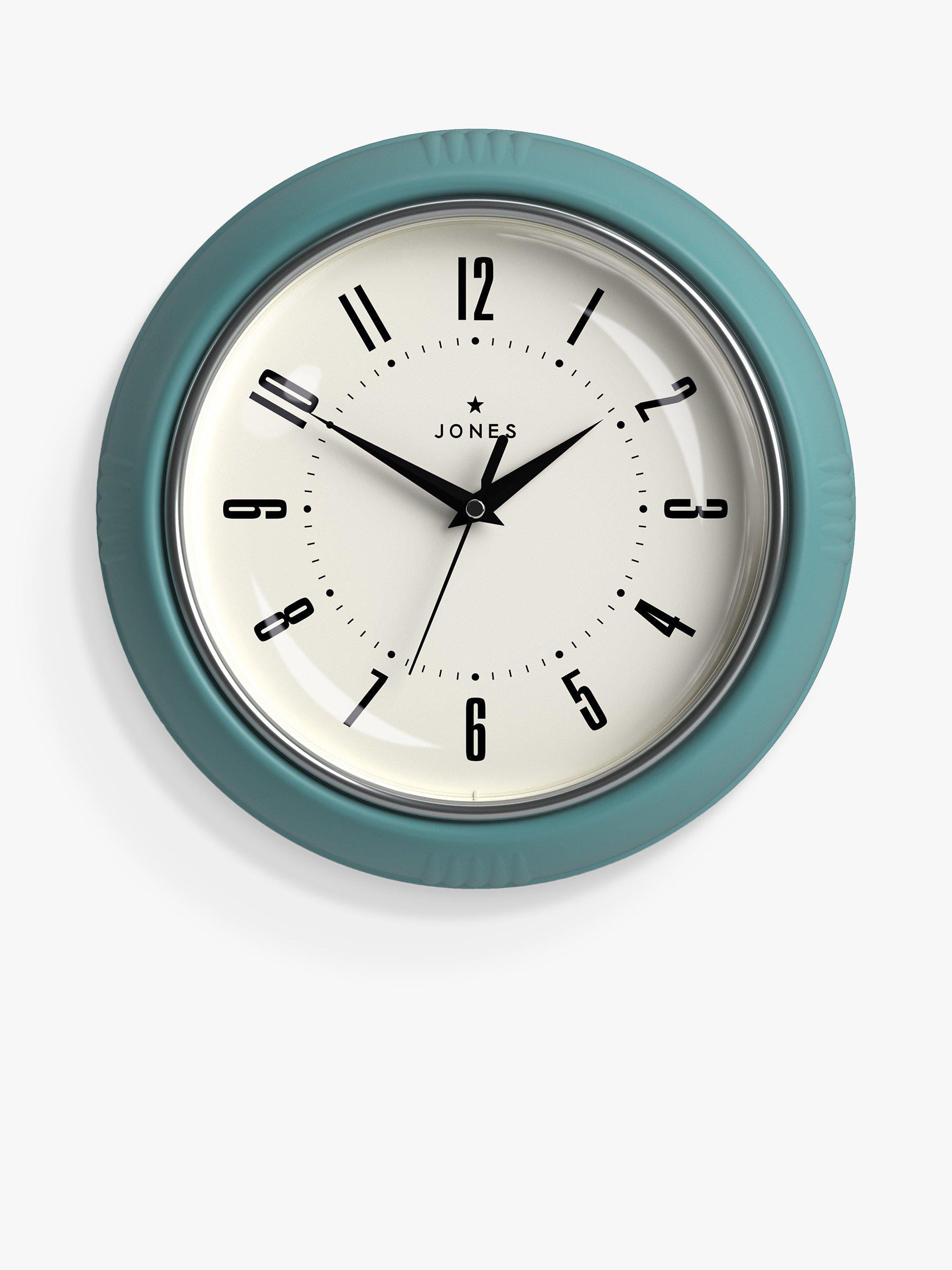 Jones Clocks small vintage-inspired analogue wall clock with retro dial, 24.5cm, UK version