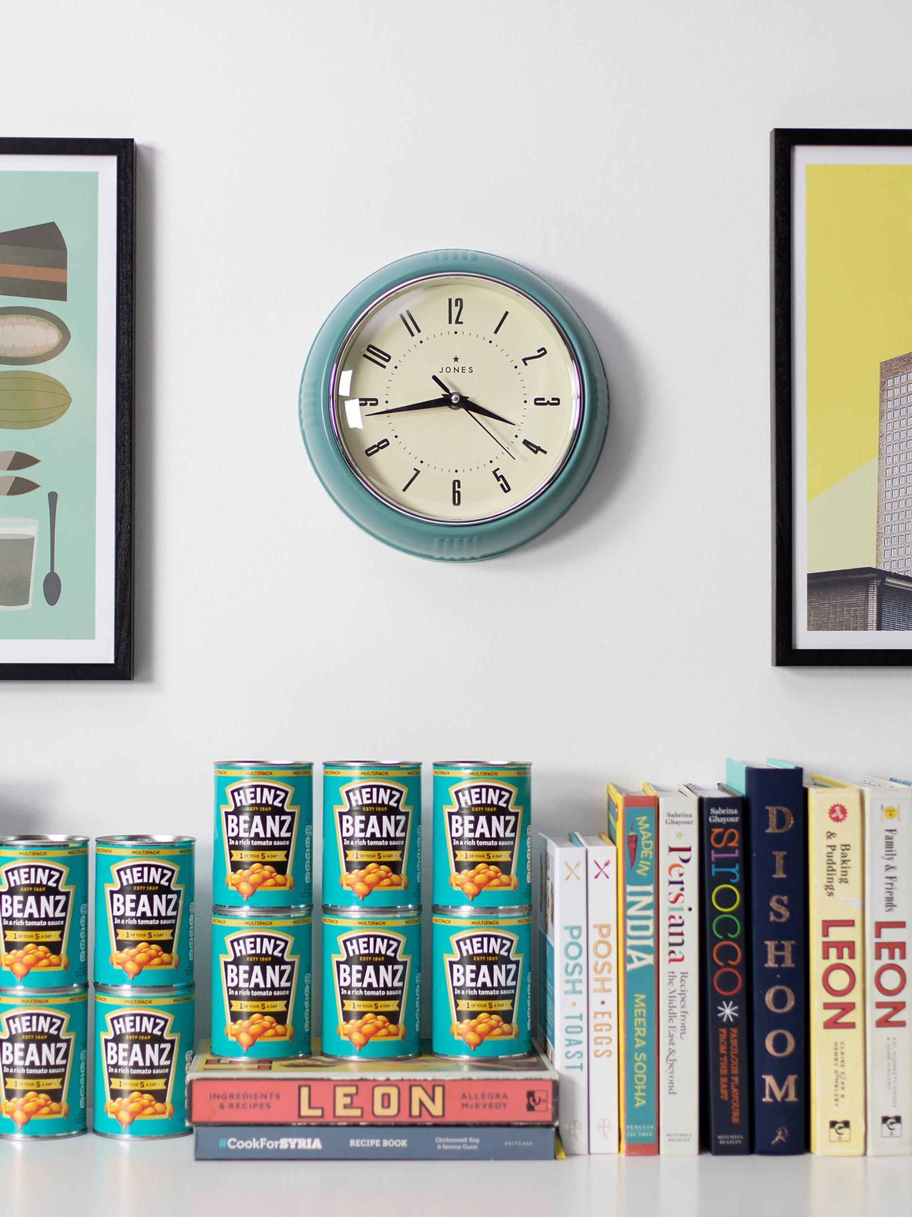 Jones Clocks small vintage-inspired analogue wall clock with retro dial, 24.5cm, UK version
