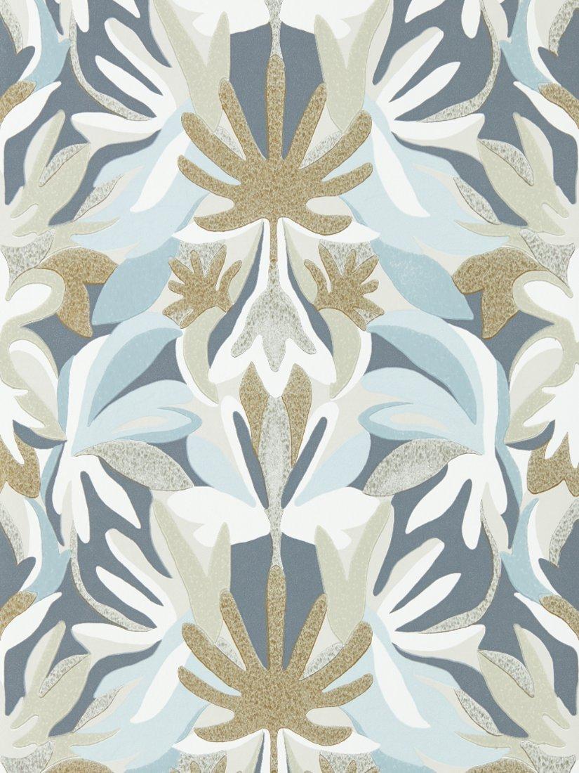 Modern Damask Wallpaper with Botanical Patterns and Metallic Gold Accents