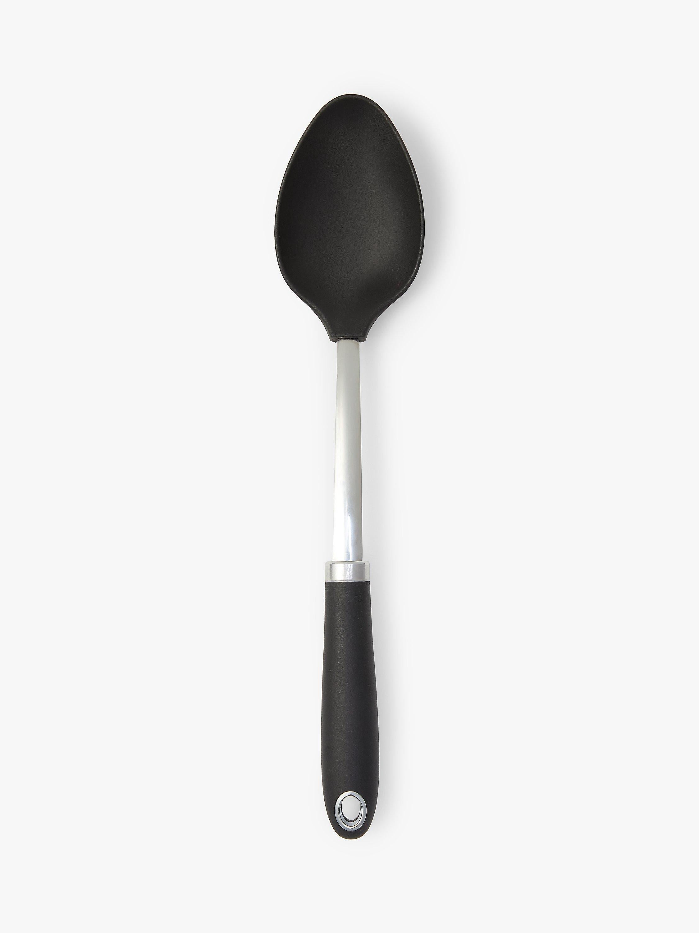 John Lewis solid spoon with soft-grip handle and nylon head in silver and black, UK version