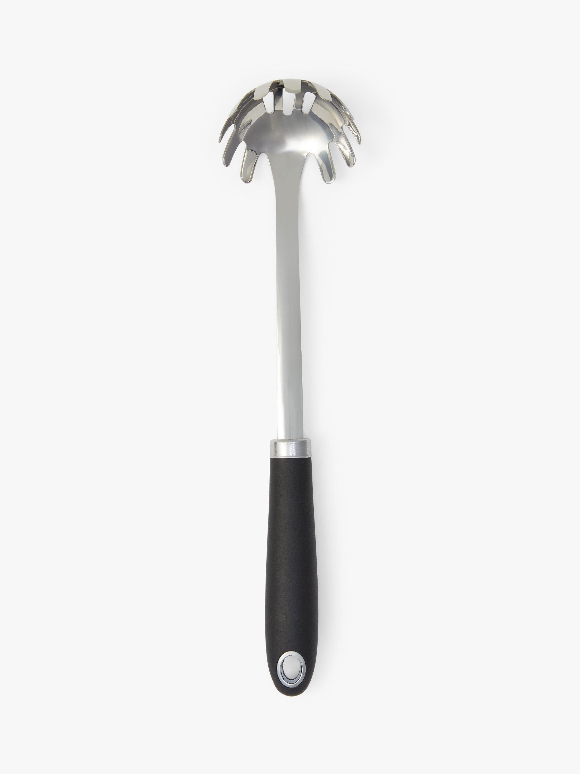 John Lewis soft grip handle stainless steel spaghetti spoon in silver and black, UK version