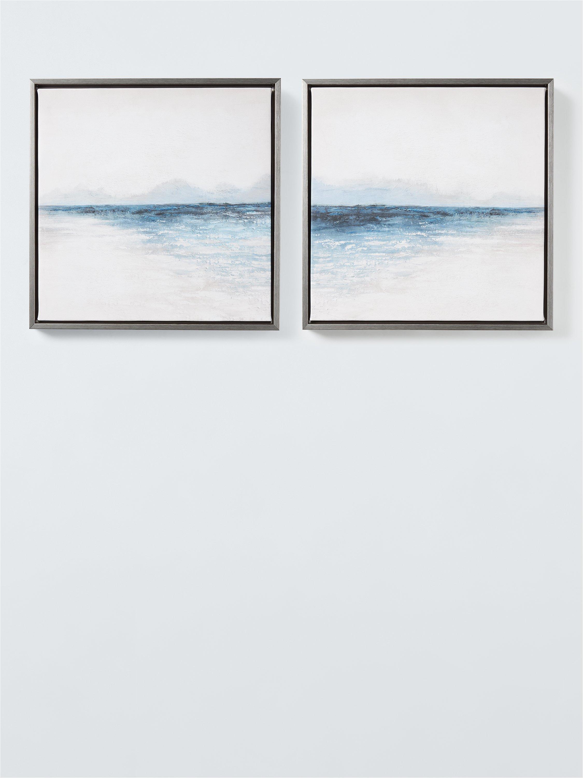 John Lewis blue coastal-inspired framed canvas prints, set of 2, 35x35cm, UK version