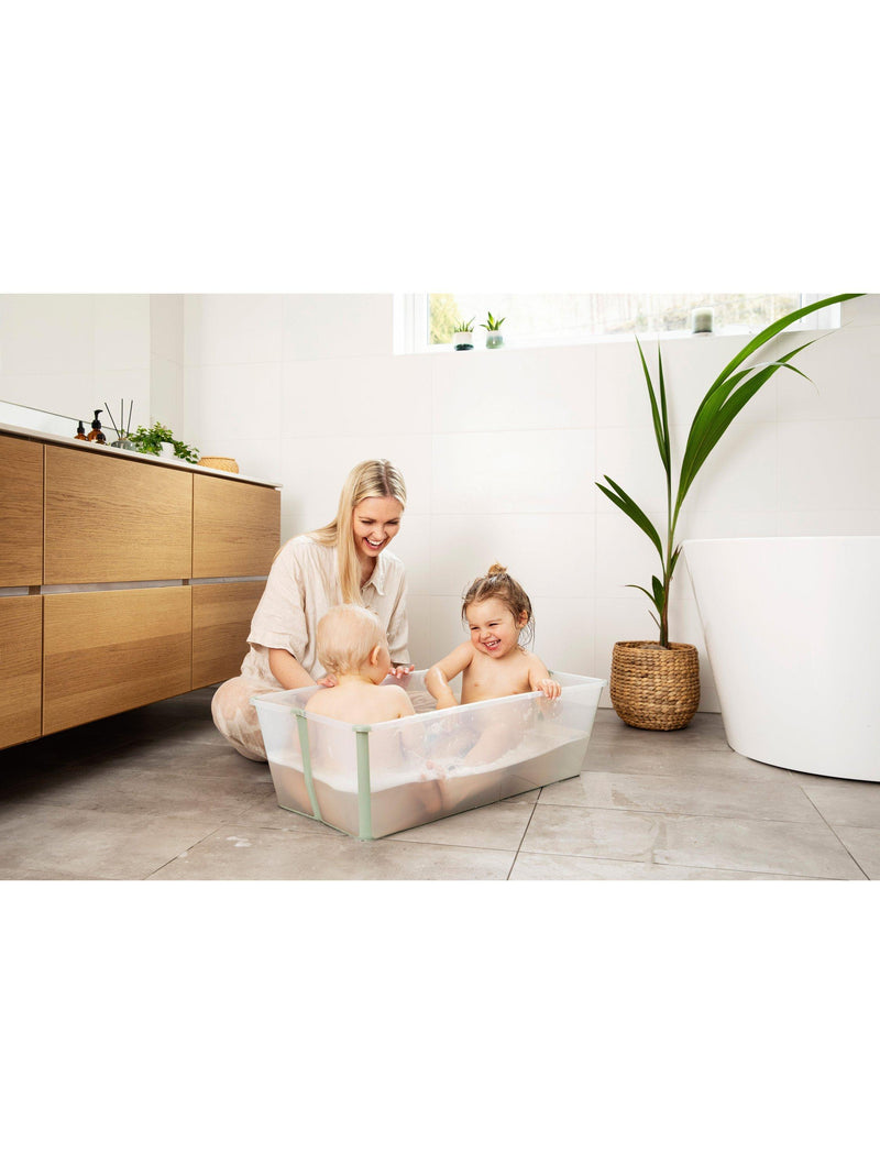 Stokke Flexi Bath X-Large Sandy Beige baby bathtub and newborn support bundle (British brand)