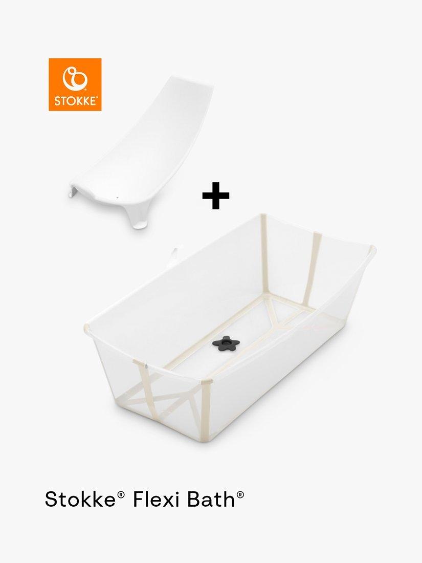 Stokke Flexi Bath X-Large Sandy Beige baby bathtub and newborn support bundle (British brand)