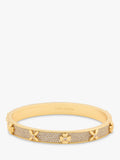 Hinged Bangle with Crystal Accents and Floral Motif in Clear Gold