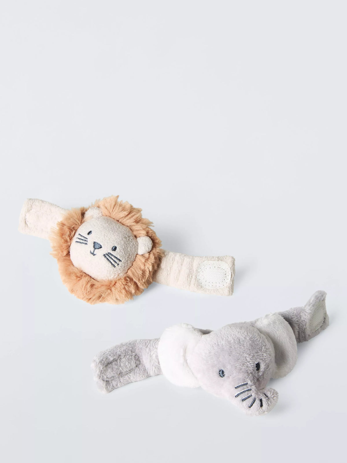 John Lewis jungle wrist rattle with lion and elephant designs, pack of 2, UK version