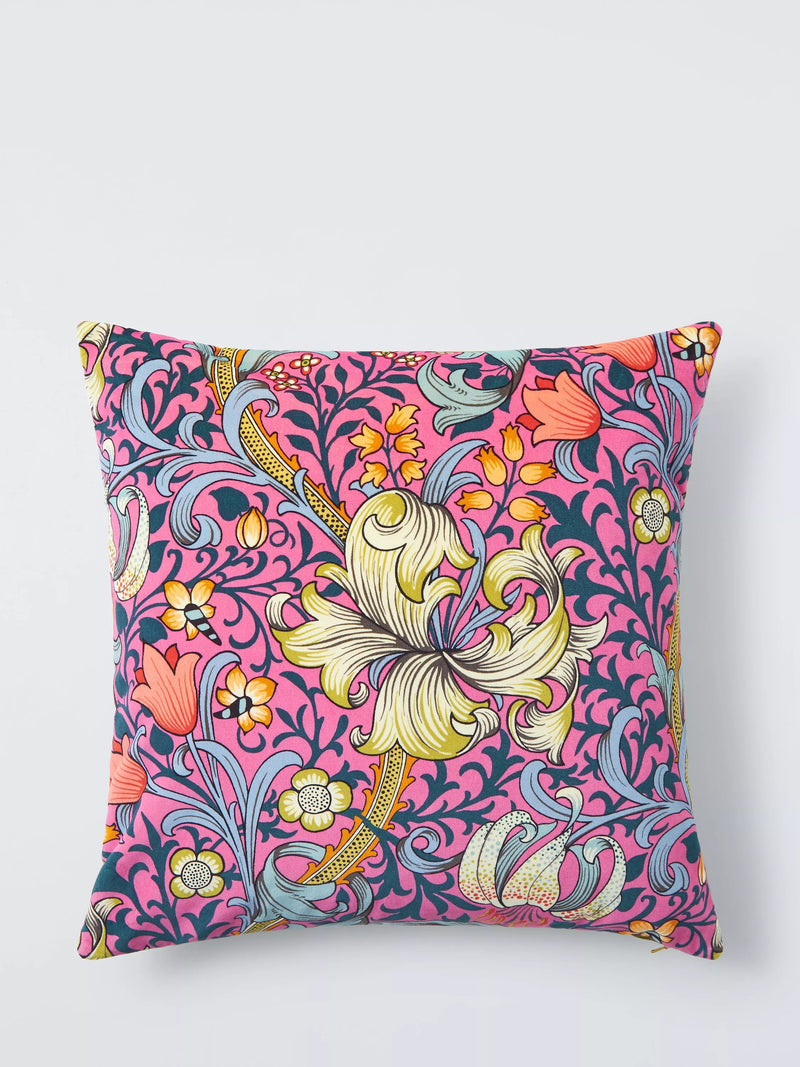 Morris & Co. Golden Lily Velvet Cushion, imported from the UK