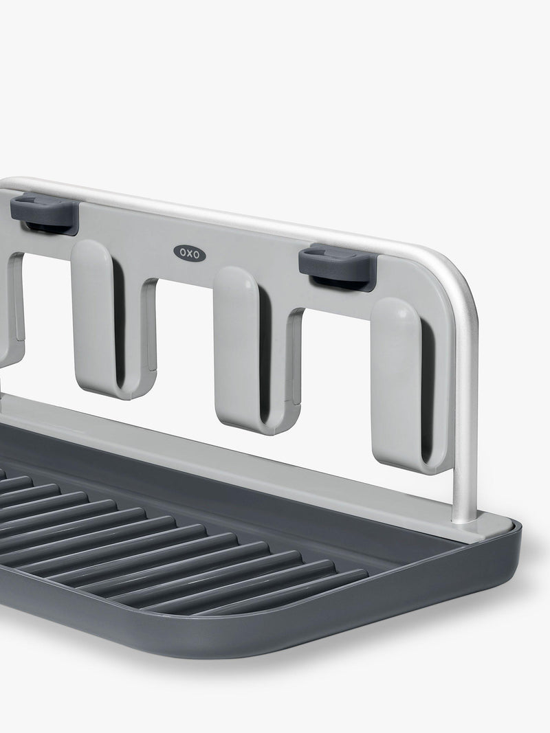 OXO bottle drying rack in grey and silver for four bottles and straws, imported from the UK