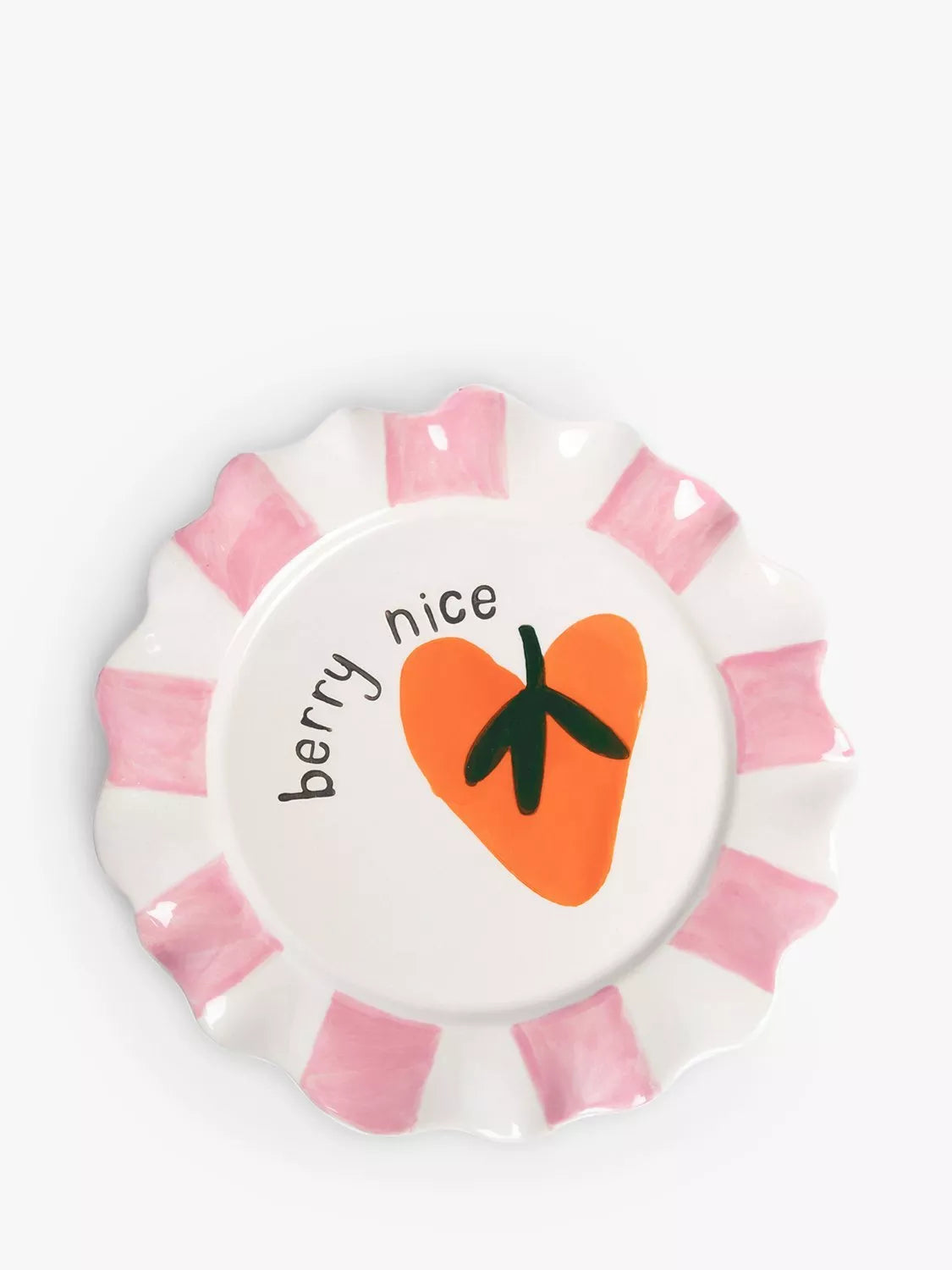 Caroline Gardner heart-shaped plate with strawberry print and scalloped rim - British product