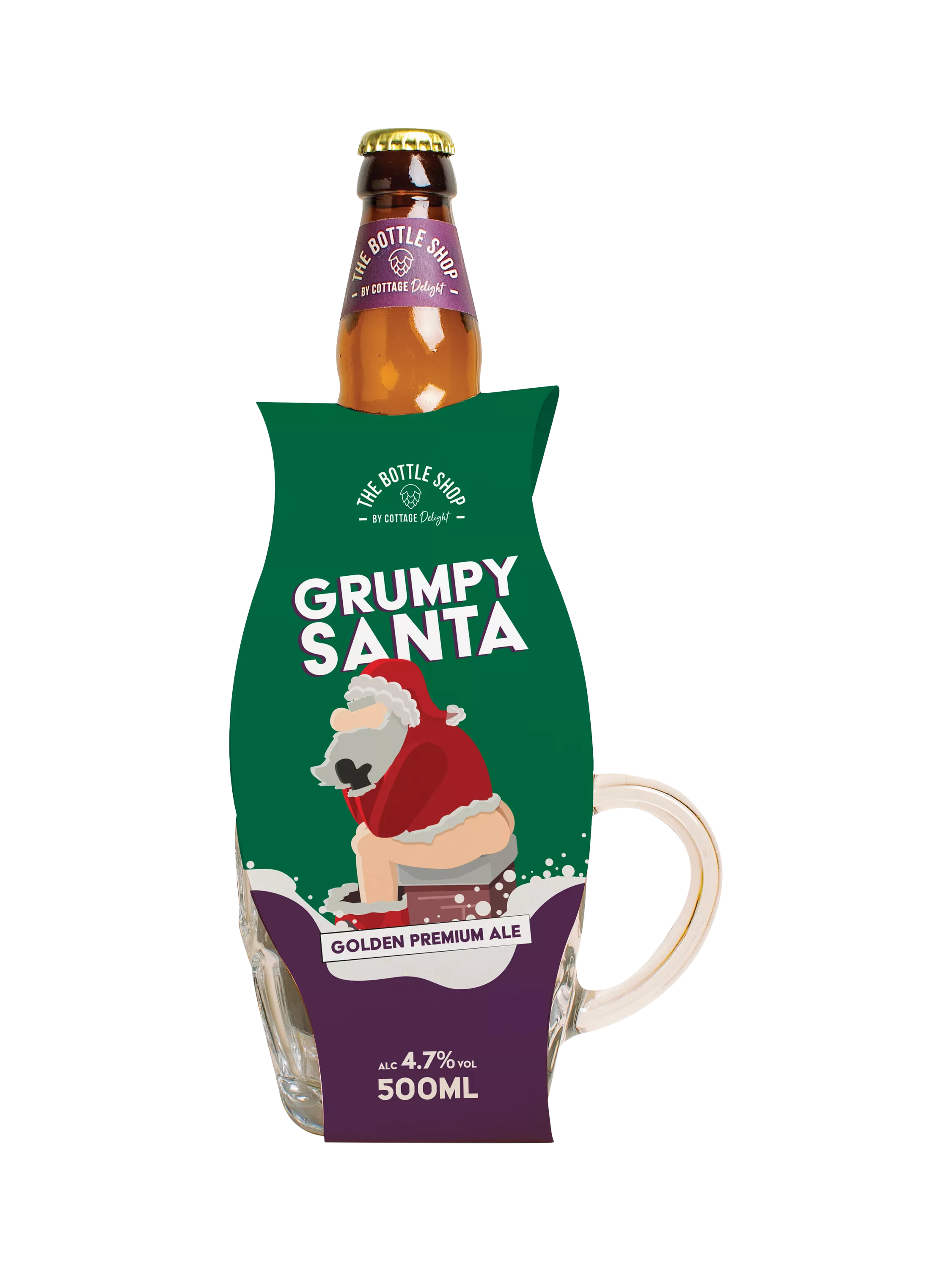 Cottage Delight Grumpy Santa ale with retro glass tankard 500ml - British product