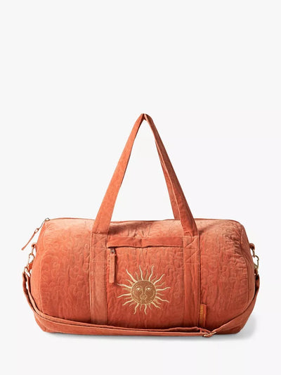 Quilted Overnight Bag with Embroidered Sun Motif, Multi-colored