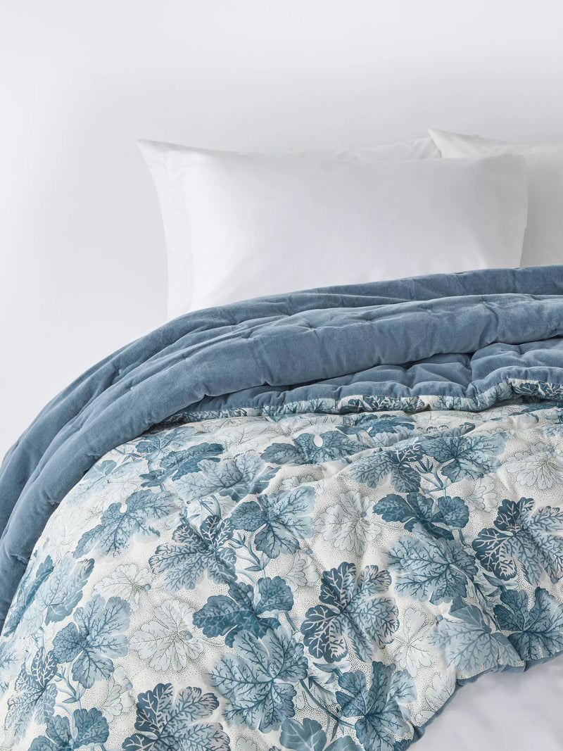 John Lewis X Collagerie geranium print cotton bedspread in petrol, UK version