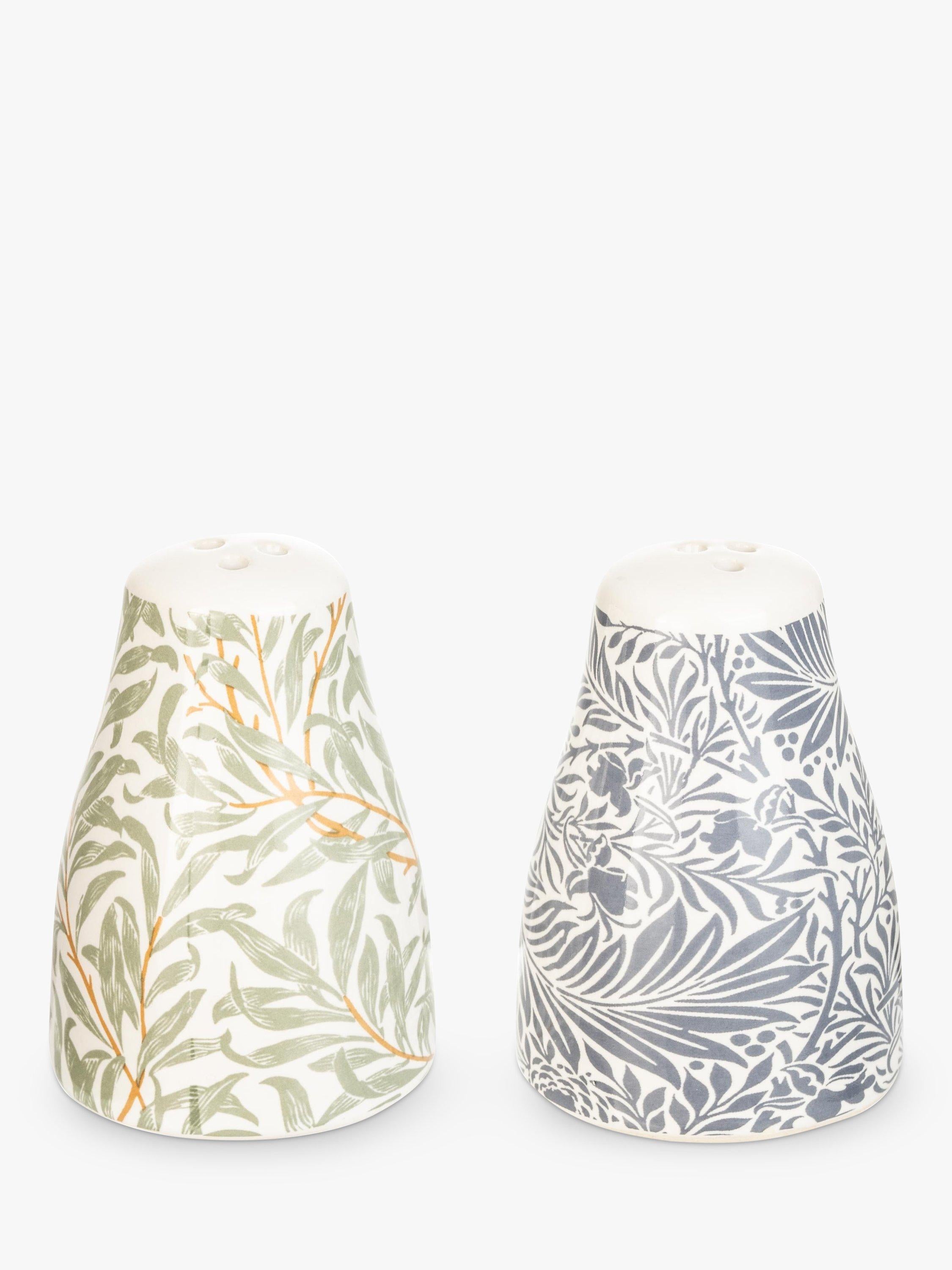 Salt and pepper set with William Morris print and wooden base (British brand)
