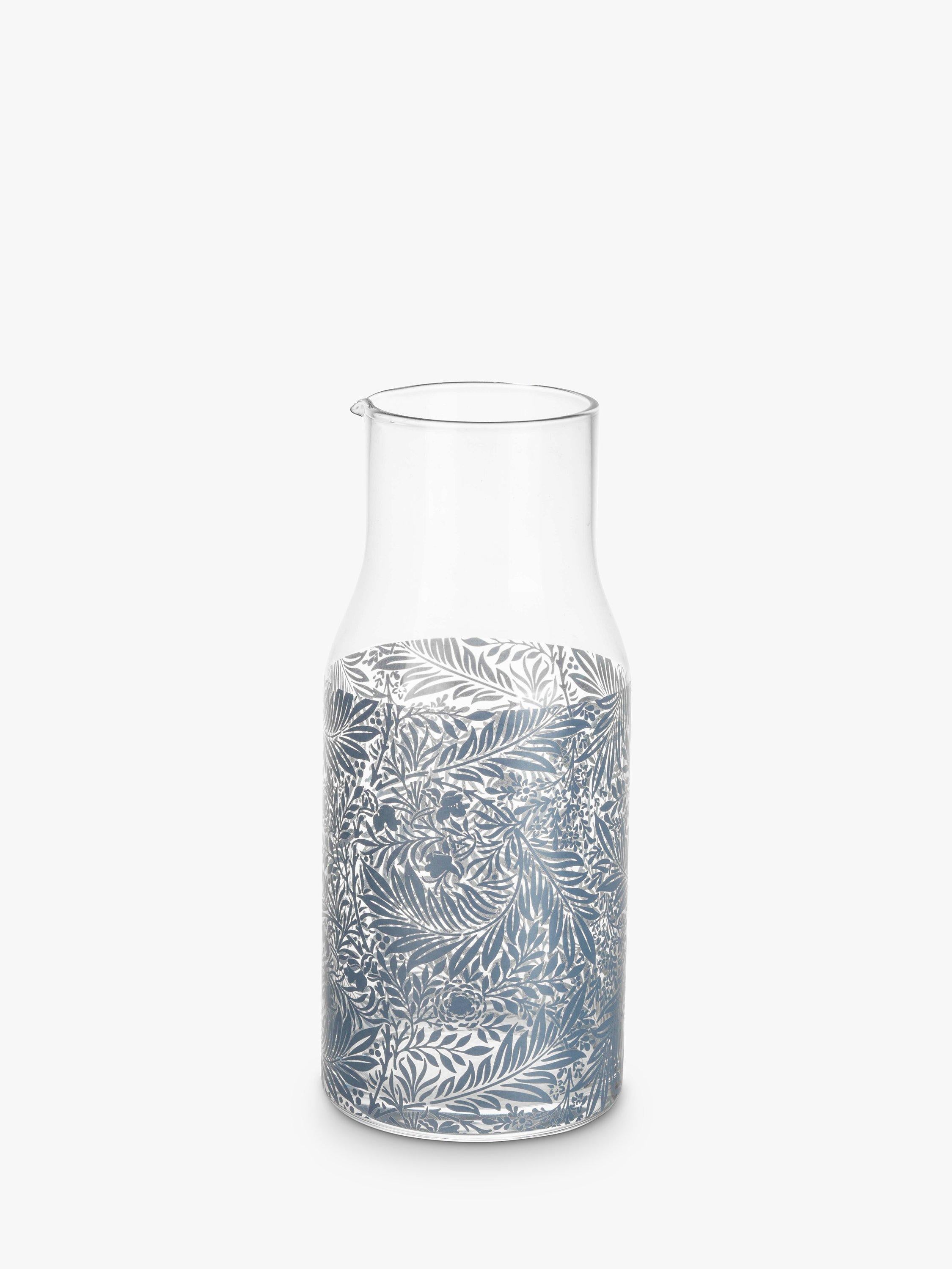 Glass carafe and tumbler set with William Morris pattern (British brand)