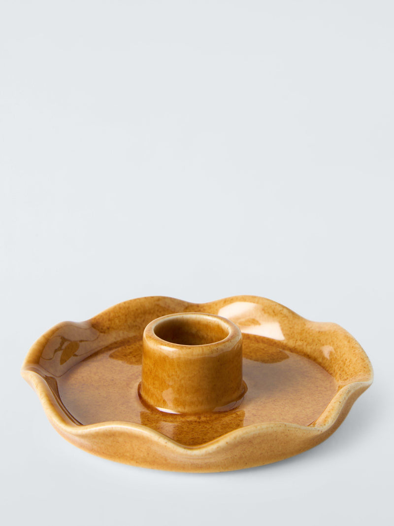 Scallop Design Stoneware Candle Holder in Honey