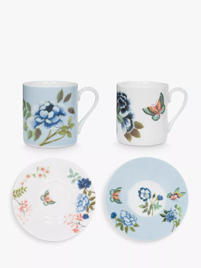 Designers Guild Porcelaine de Chine Porcelain Espresso Cup & Saucer Set of 2, Multi, 90ml
