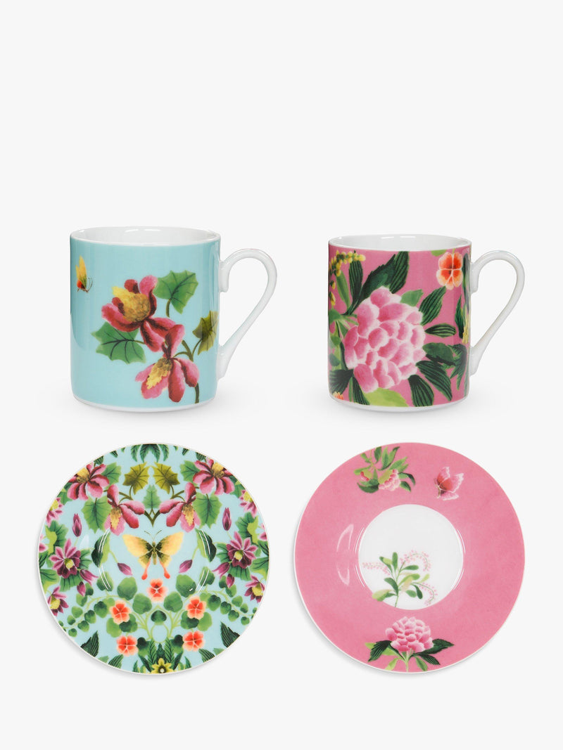 Designers Guild Ikebana porcelain cup and saucer set multi floral design 90ml - British product