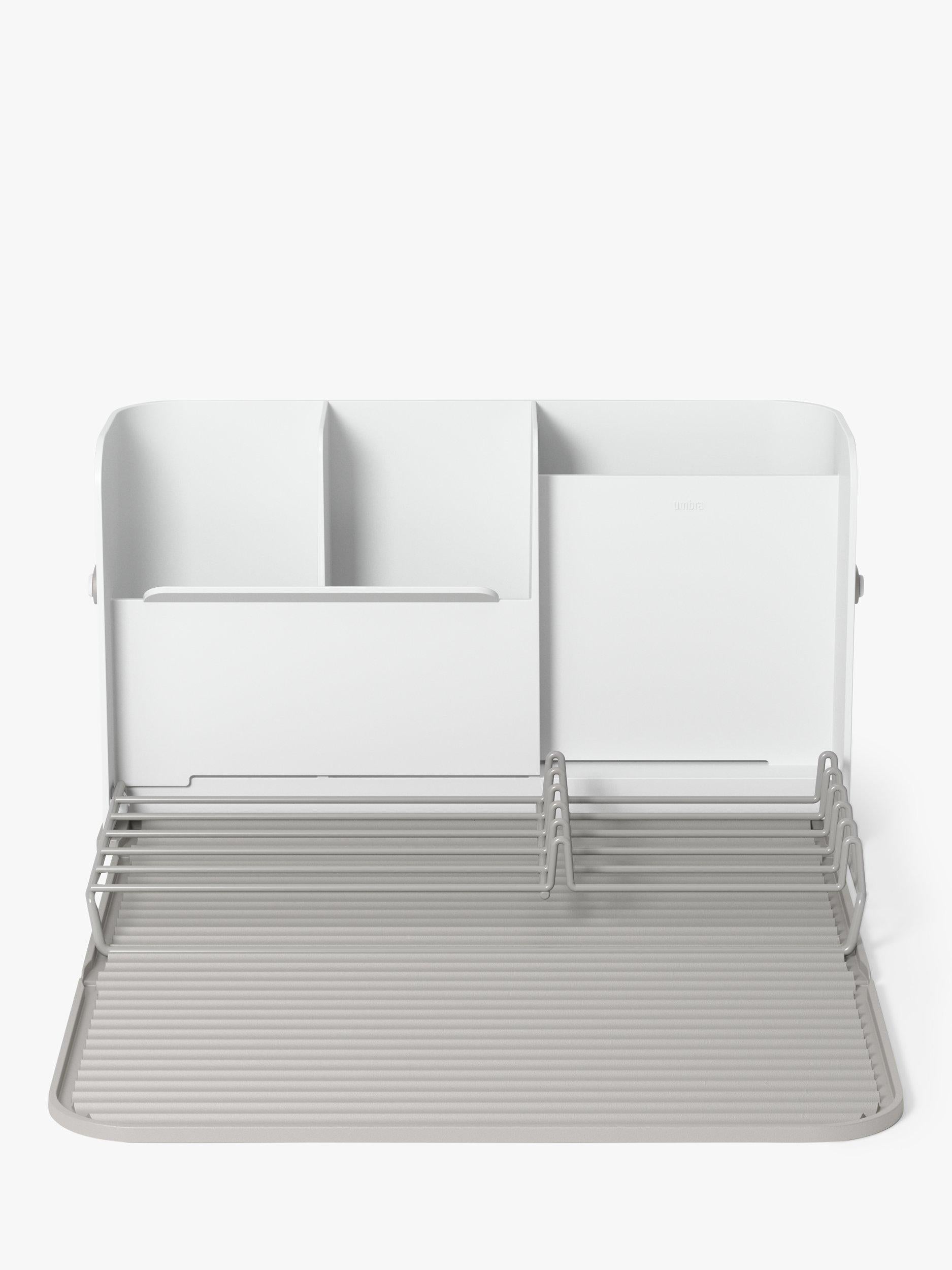 Umbra folding dish rack with cutlery sections and caddy base, white (British brand)