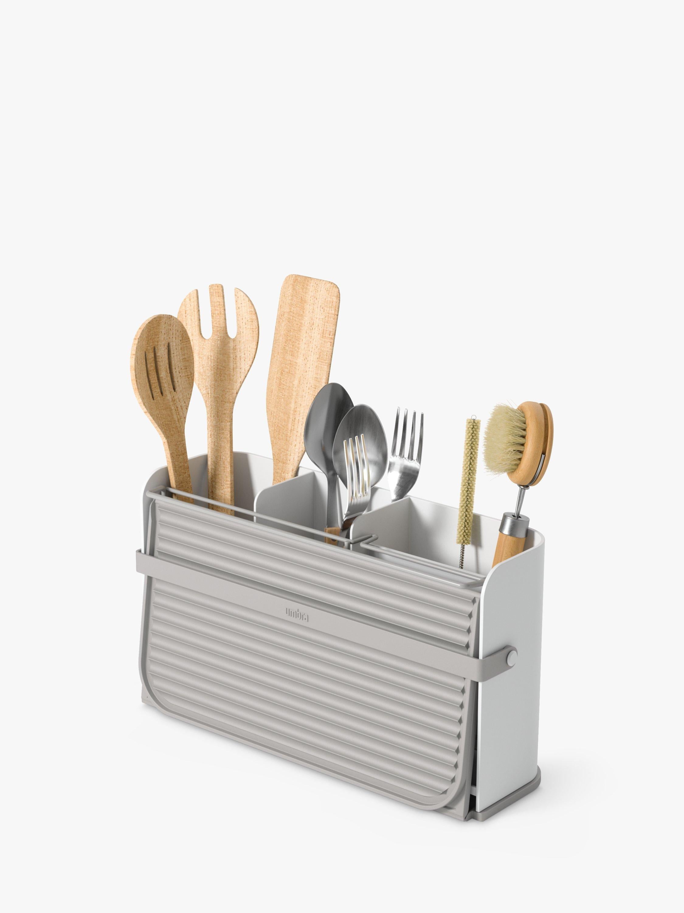 Umbra folding dish rack with cutlery sections and caddy base, white (British brand)