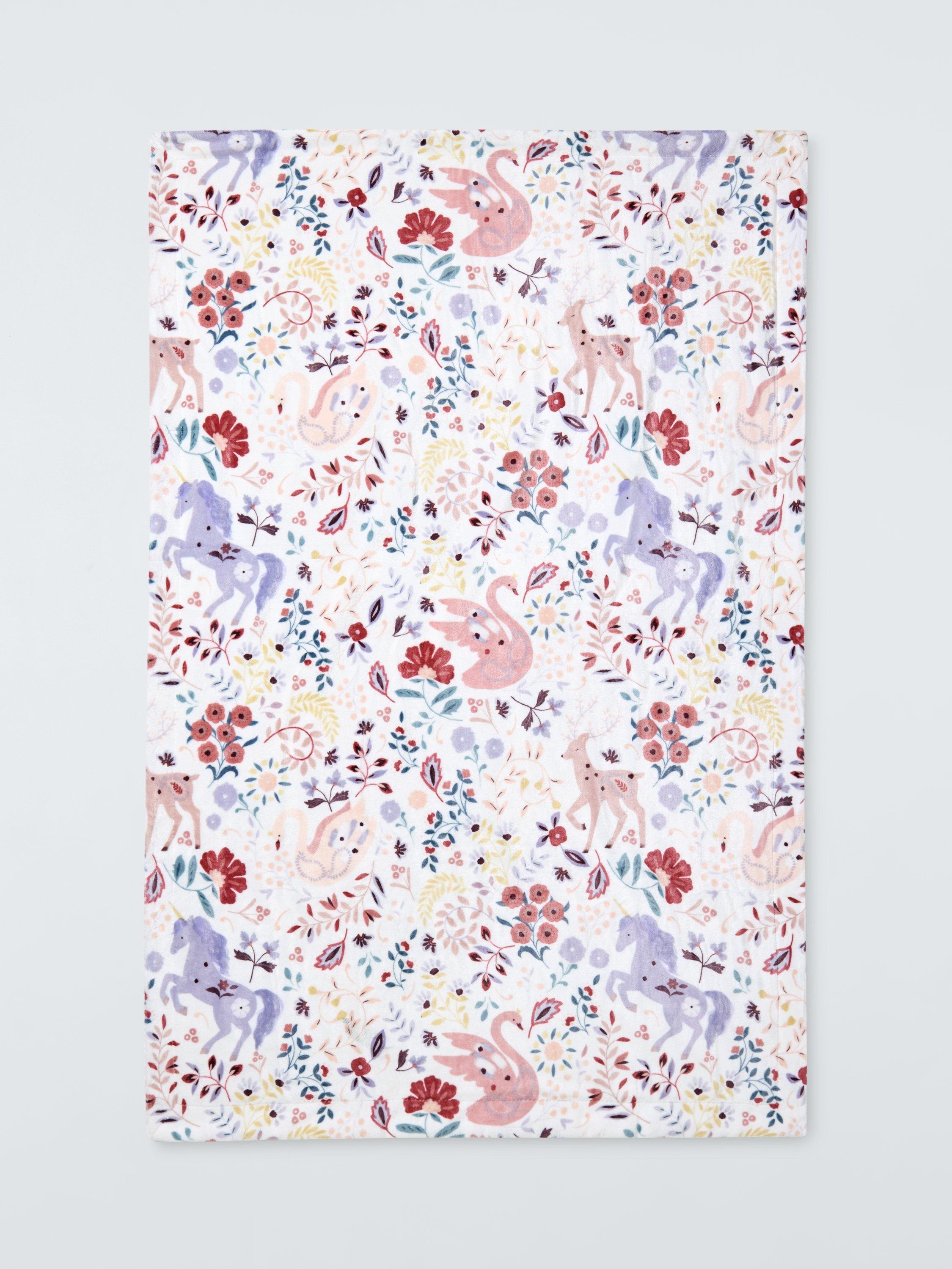 John Lewis kids' unicorn print fleece blanket Pink/Multi, UK version