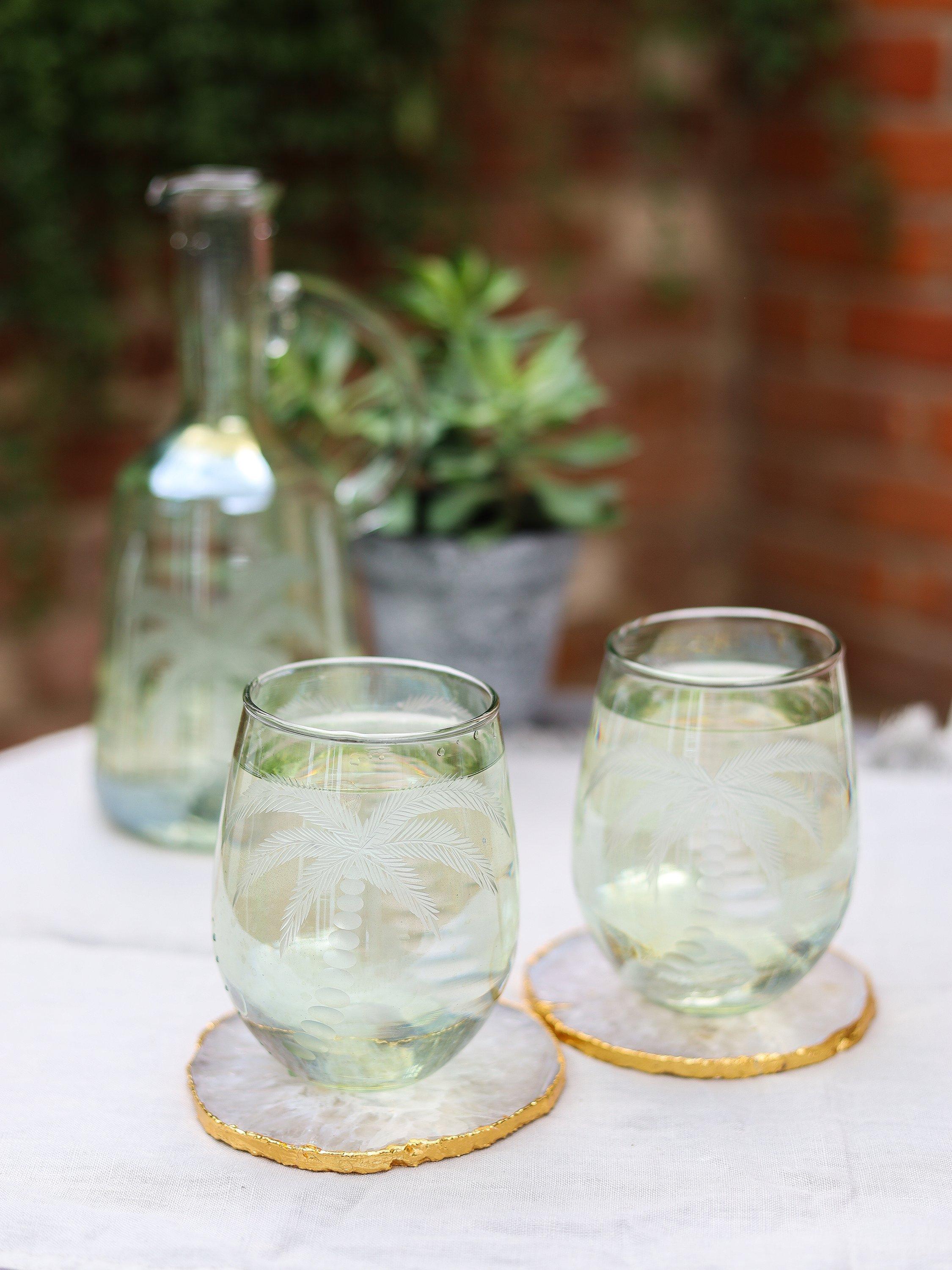 Culinary Concepts palm etched glass tumblers, set of 2, 450ml - British product